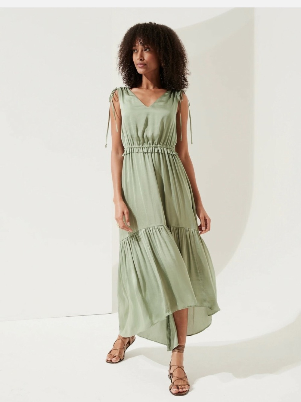 Banana Republic Sage Green V-Neck High-Low Maxi Dress